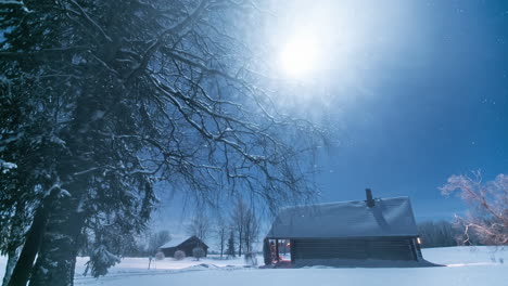 Hütten,-Die-Im-Winter-Im-Schnee-Stehen