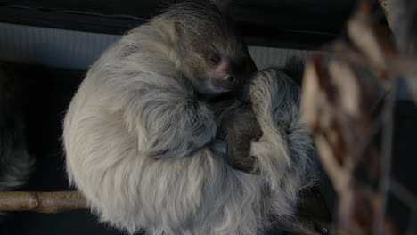 madre perezosa sosteniendo a un bebé cerca