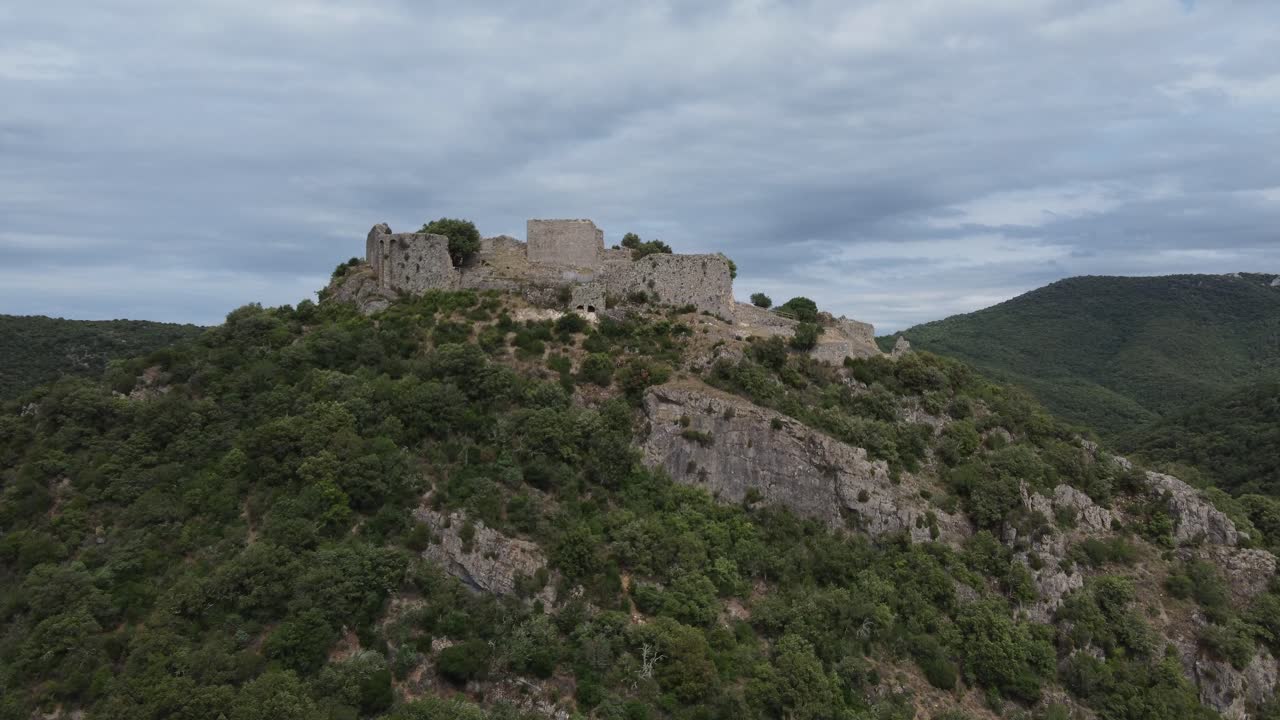 Flying towards the Termes cathar castle in France