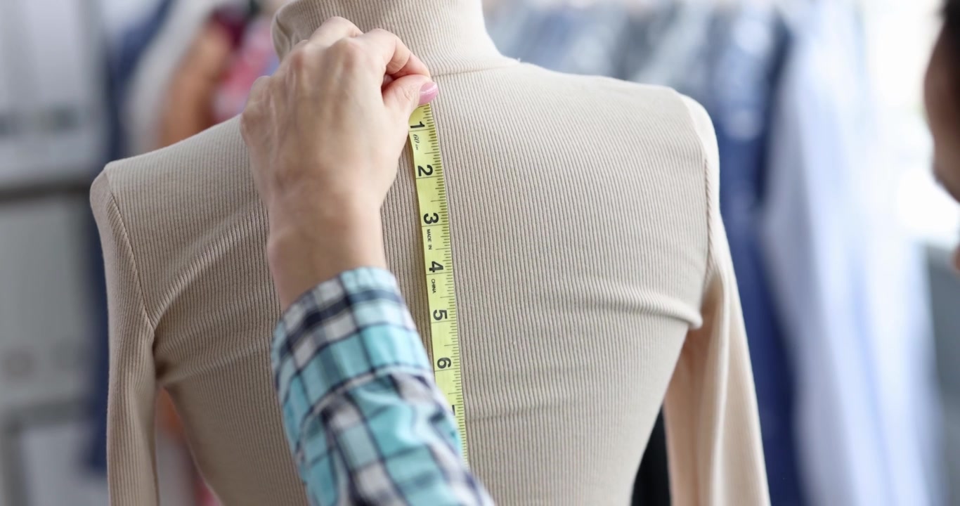 Misurazione di un manichino da sartoria con un metro a nastro per scopi di design di moda e sartoria.