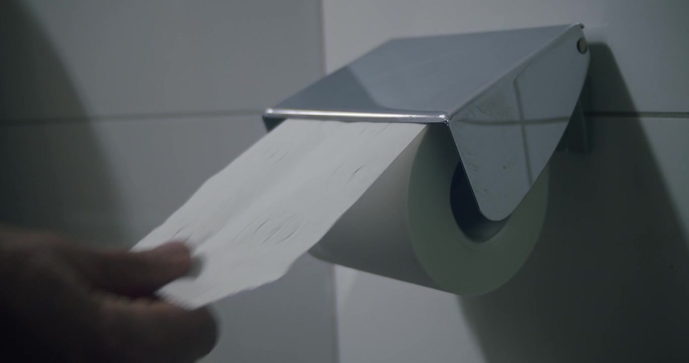 Jeden útržek toaletního papíru je odtržen z role. Verze 2