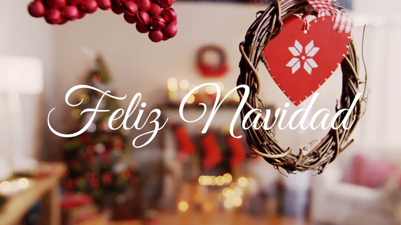 animación de feliz navidad texto sobre decoraciones de navidad
