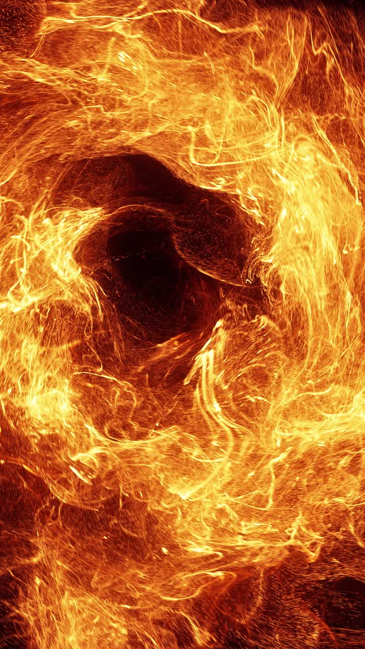 Particelle astratte di energia di fuoco vorticose su sfondo nero.