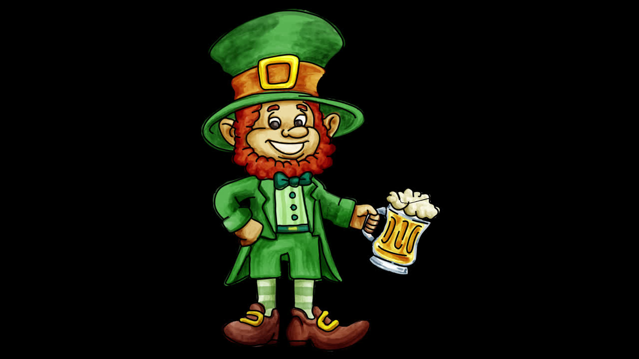 Karakter Kartun Leprechaun Bersulang dengan Mug Bir