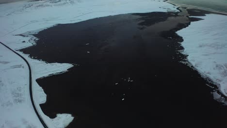 drone shot for iceland showing road and sea