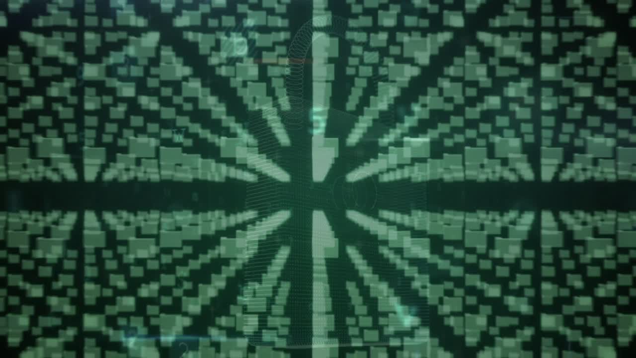 검은색 배경에 보안  ⁇ 락과 데이터 처리의 애니메이션