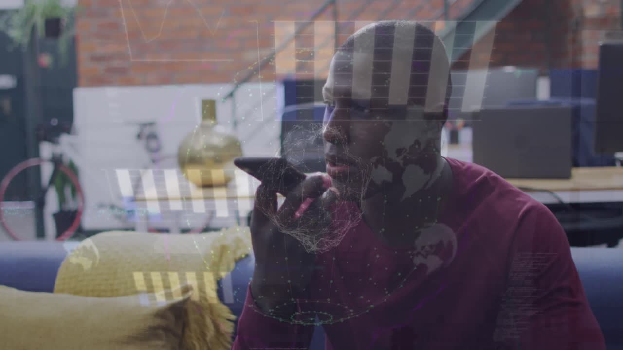 그래프의 애니메이션, 지구, 컴퓨터 언어, 아프리카계 미국인, 드폰의 스피커에서 이야기하는 사람