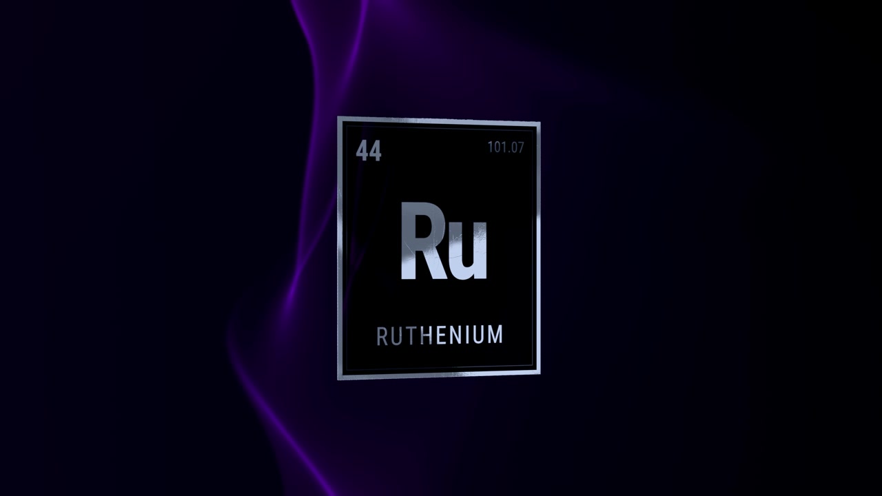 Ruthenium chemical element icon with purple light background