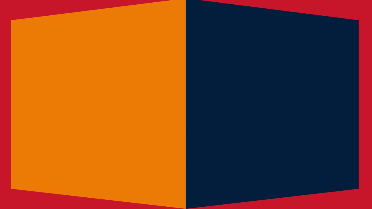 A red background consists of animated cubes and rectangles, After effect