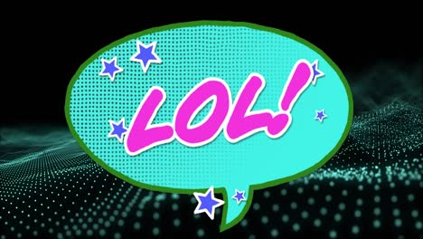 검은색 배경에 파란색 점 위에 lol 텍스트의 애니메이션