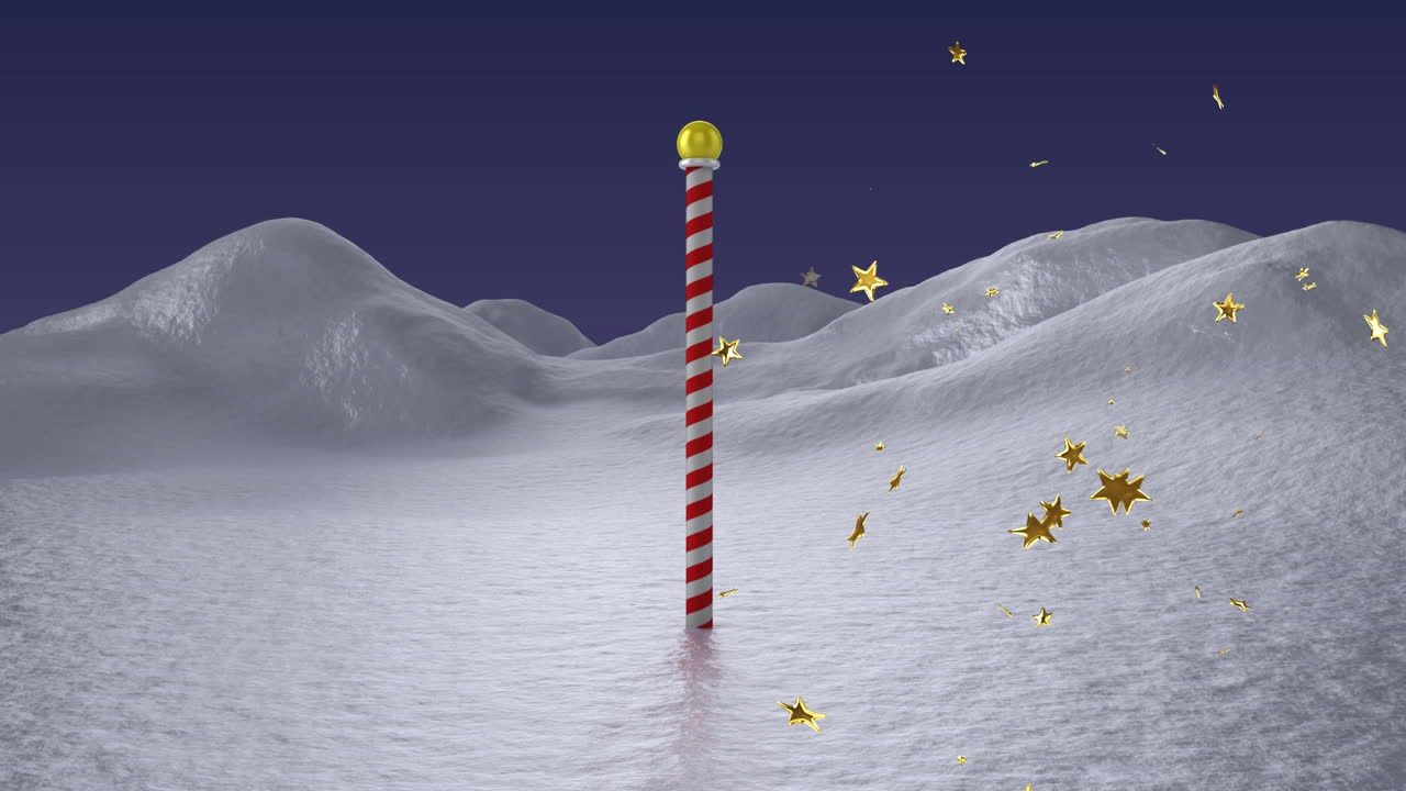 Animation of falling stars over winter scenery