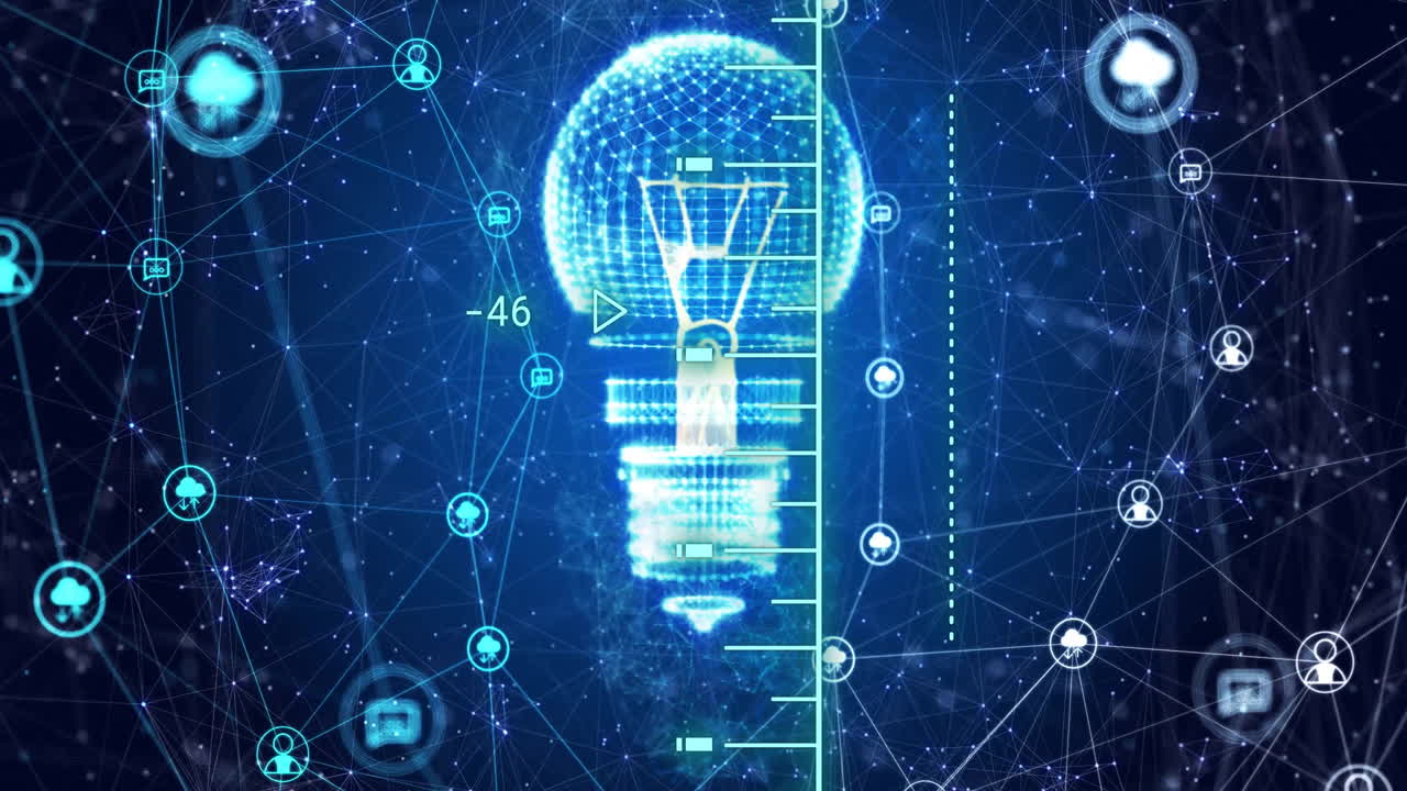 Light bulb and network connections, innovation and technology animation