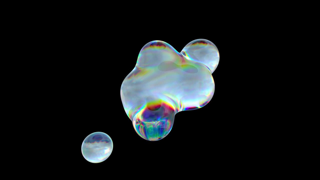 Abstract Iridescent Liquid Shapes Morphing on Black Background