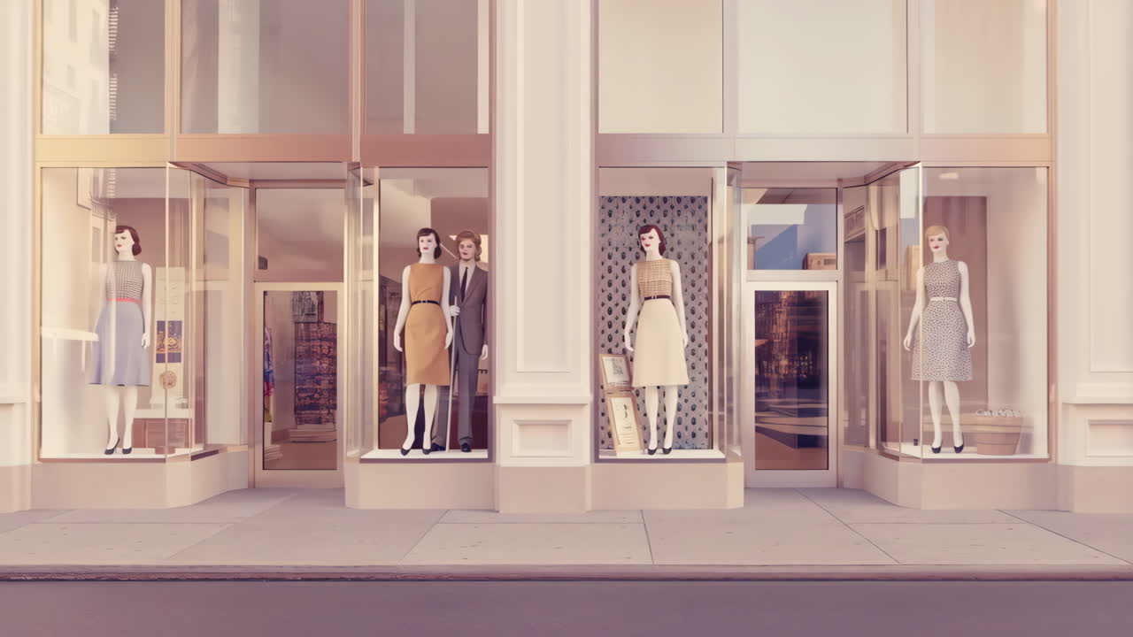 Storefront with Mannequins Displaying Vintage Fashion