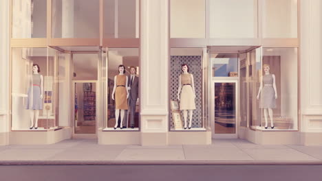storefront with mannequins displaying vintage fashion