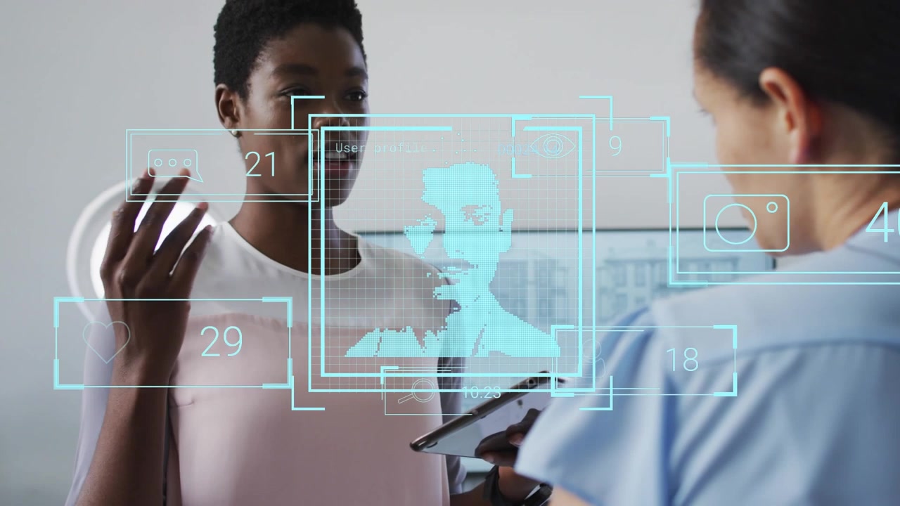 Animation of social media reactions over diverse female coworkers talking