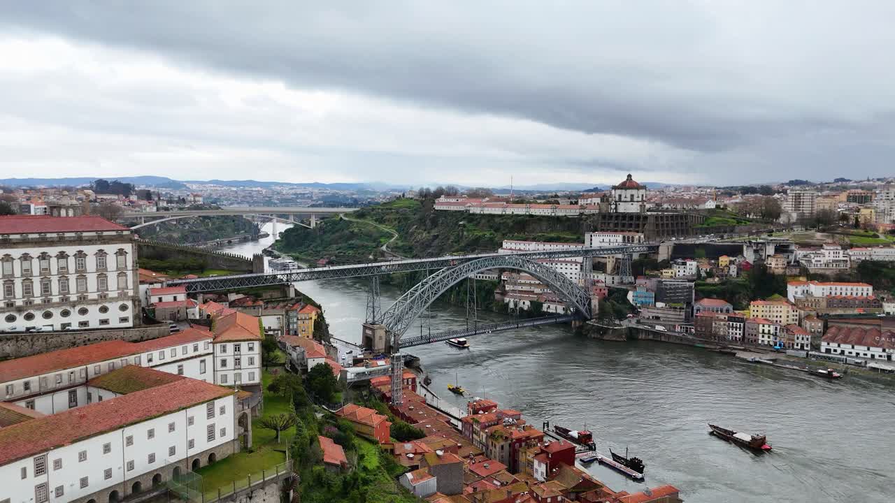 Aerial shot of Porto with Ponte Luís I and Douro river