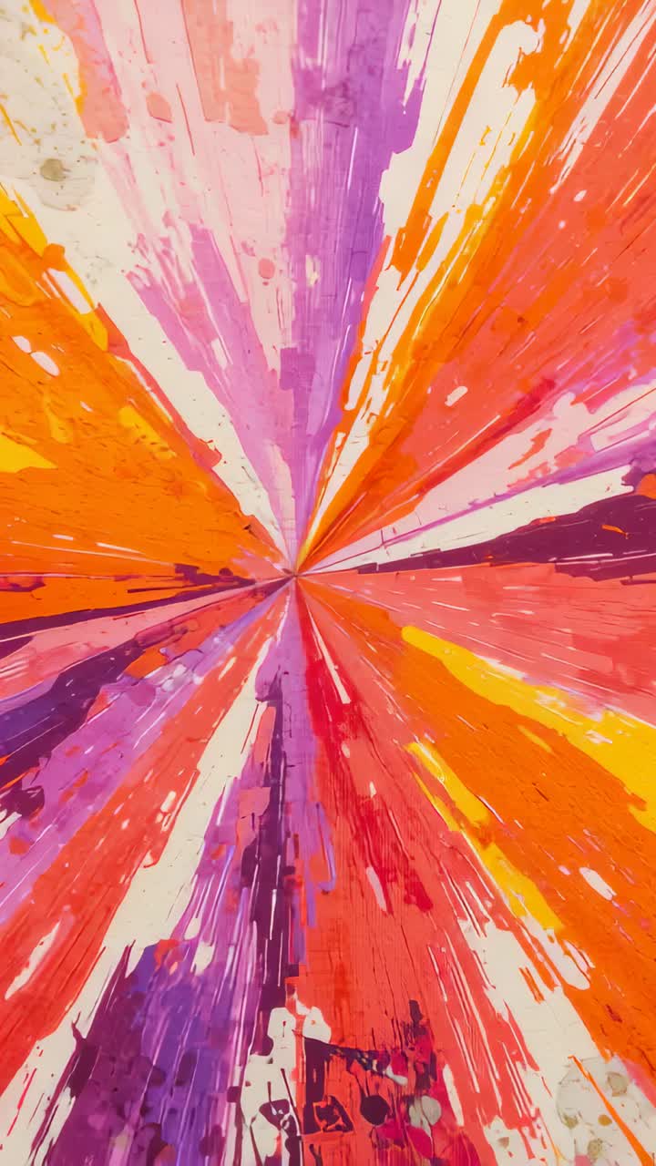 Vertical video: Zooming camera moving toward radial canvas on wall, focusing center revealing clamp