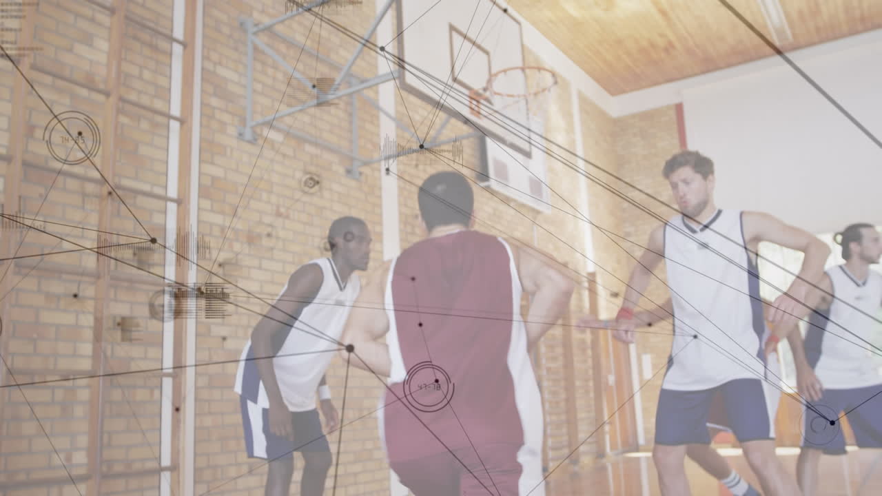 animación de la red de conexiones a través de un partido de baloncesto en el gimnasio