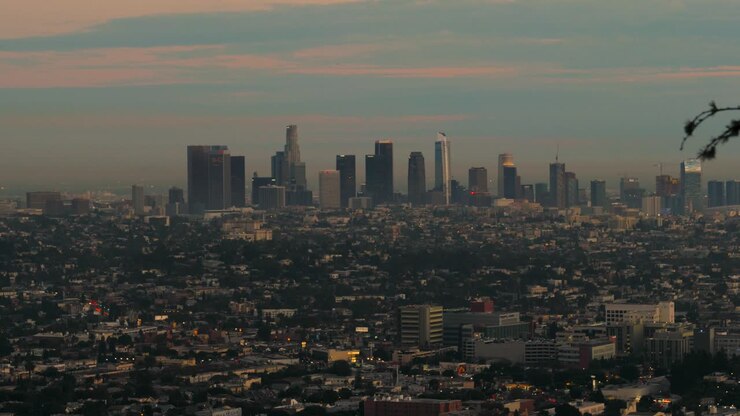 Vista serale del centro di Los Angeles