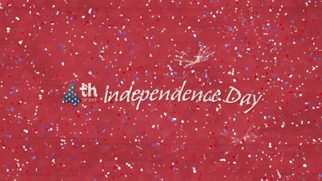 digital animation of confetti falling over 4th of july independence text against red background