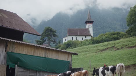 Wimmis-Schweiz-Europa-Scheune-Kirche-Schloss-Schloss-Ländlich