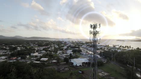 ondas de la torre de radio video animado de avión no tripulado