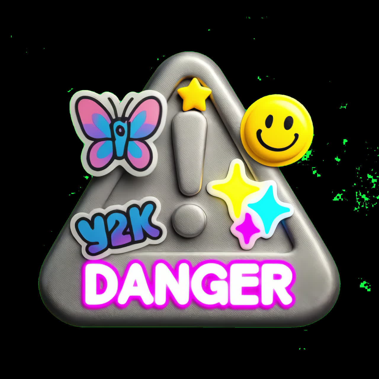 Retro-themed warning sign design animation isolated asset, transparent 4K video, alpha channel