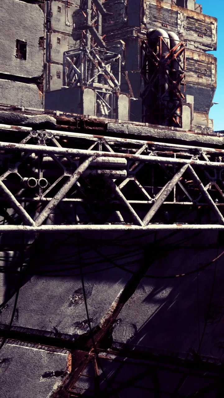 Structures stand in decay at a deserted industrial site