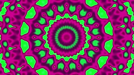 geometrical psychedelic kaleidoscope background, looped animation, abstract purple and green mandala.