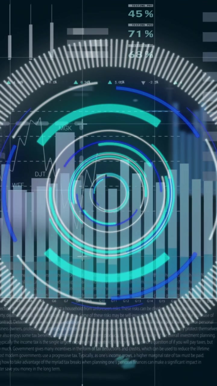 Animation of round scanner and statistical data processing against black background