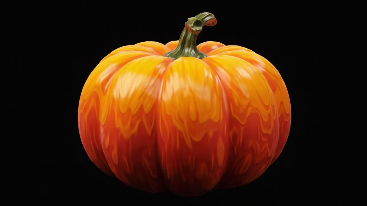 A Vibrant and Realistic Pumpkin Display Showcasing Brilliant Orange and Yellow Swirls Against a Deep Black Background, Perfect for Seasonal Decorations