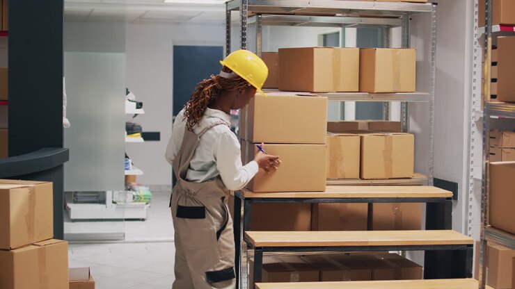 Warehouse workers checking inventory and preparing shipments