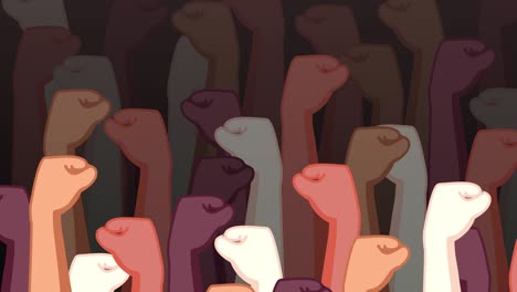 inequality protest animation of raised fists of different colors