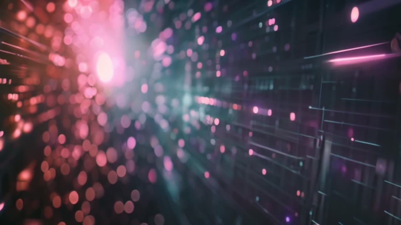 Abstract Digital Light Network Background with Glowing Bokeh