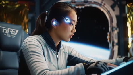 woman astronaut in a futuristic spaceship
