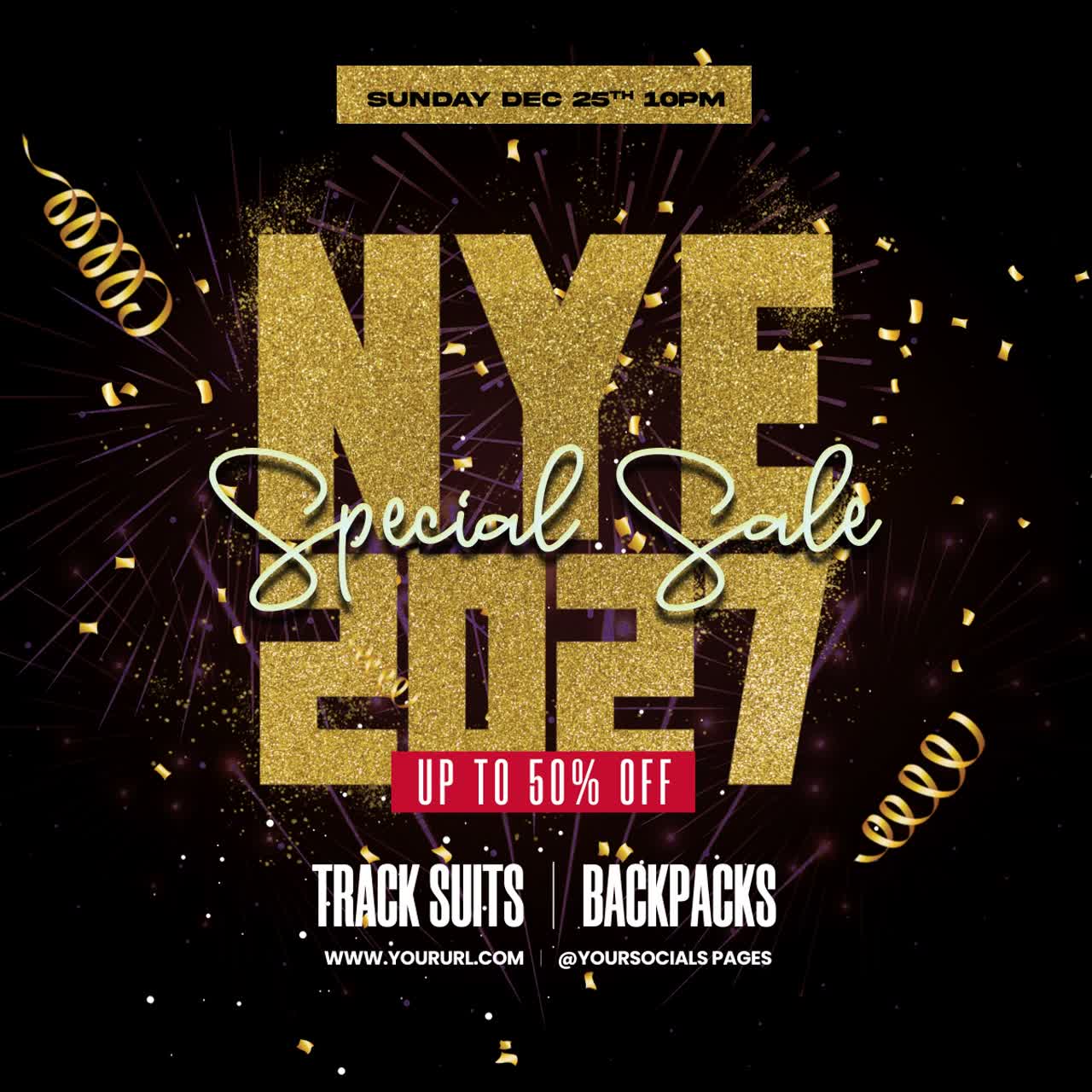 New Year's Eve 2027 Special Sale with Fireworks and Confetti