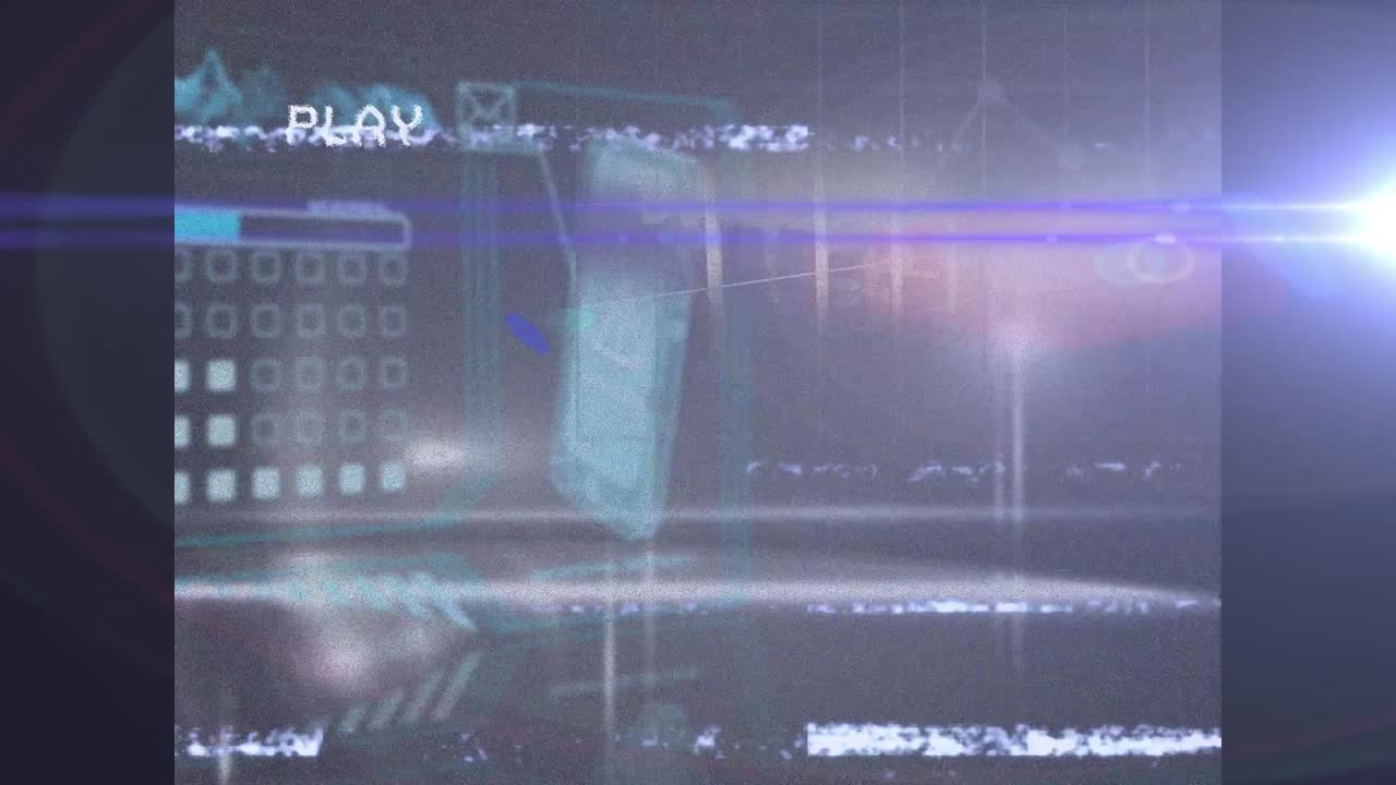 글리치와 함께 화면에서 디지털 인터페이스를 재생하는 애니메이션, 스마트폰을 통해 데이터 처리