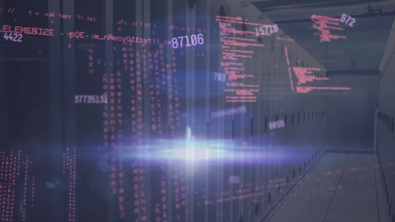 Animation of data processing over server room