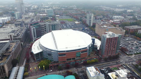 aerial view of spectrum center arena in uptown charlotte, north carolina.