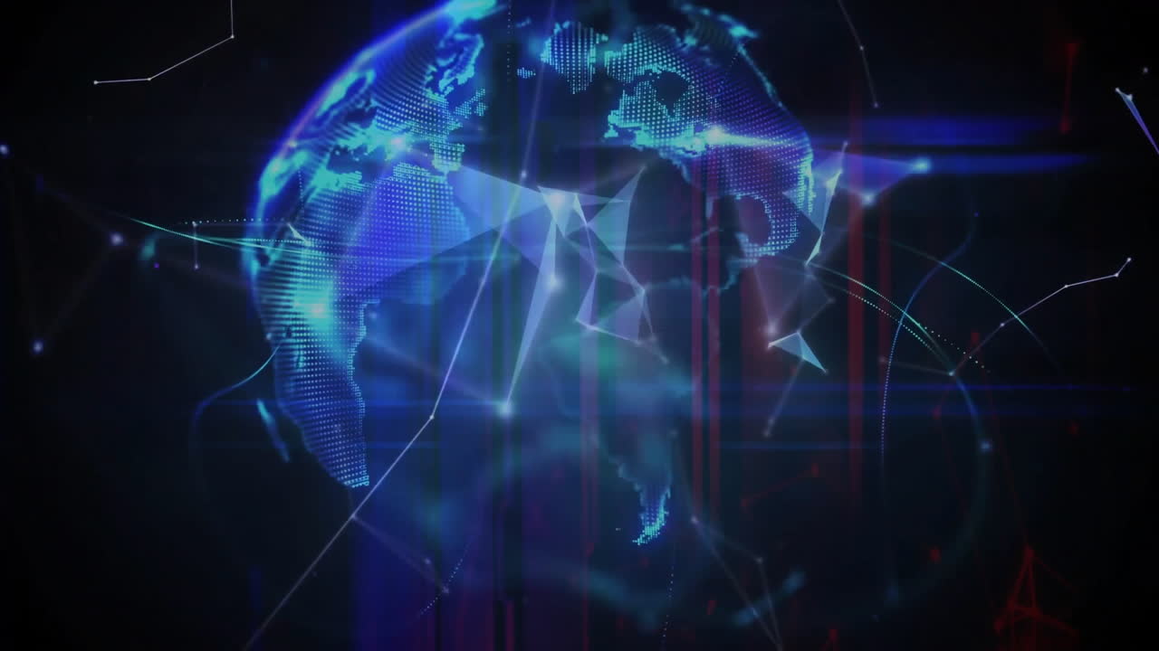 Network connections and data processing animation with digital globe in background