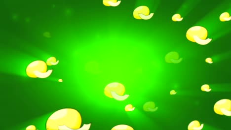 colorful melon slowly moving from bright glow rotating on the green background. 3d loop animation.