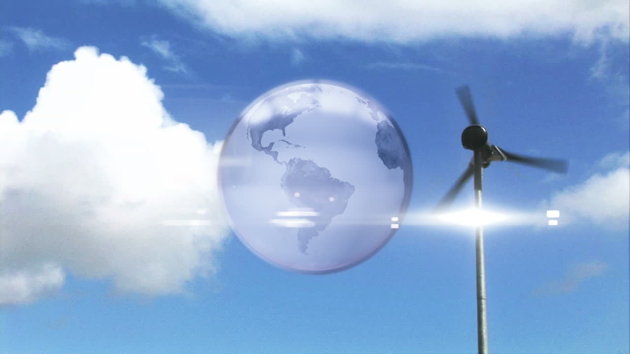 풍력 터빈 위의 지구의 애니메이션