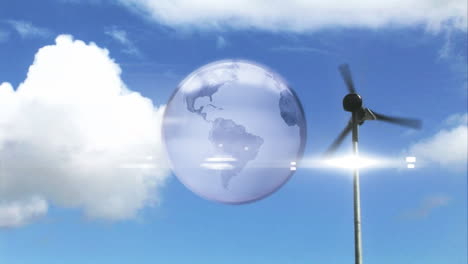 animation of globe over wind turbine