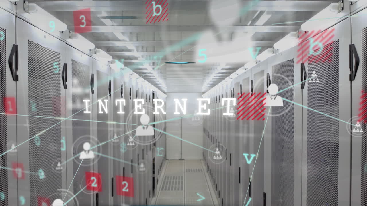 비즈니스 컨셉 텍스트와 컴퓨터 서버  ⁇ 에 대한 프로필 아이콘 네트워크의 애니메이션