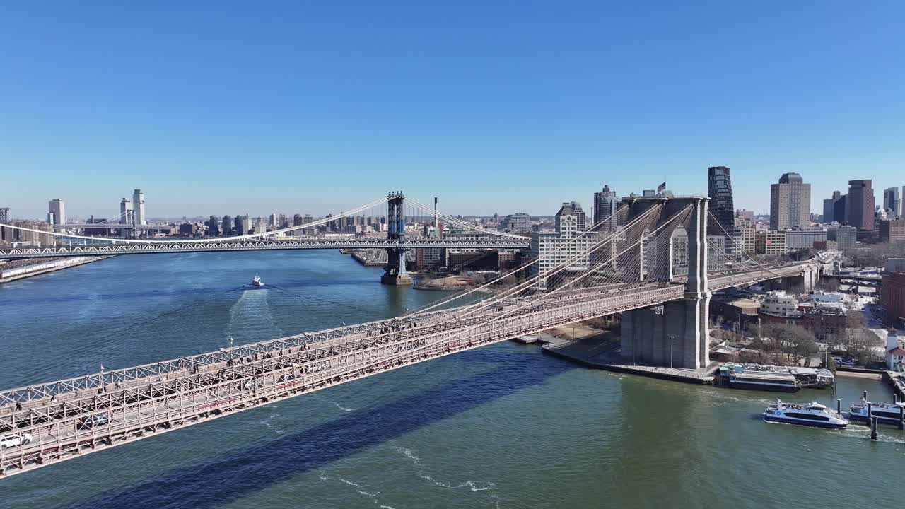 Brooklyn Bridge At Manhattan In New York United States. Highrise Buildings Scenery. Manhattan Bridge Landscape. Brooklyn Bridge At New York United States. Downtown Cityscape