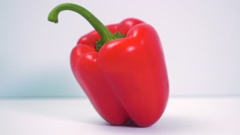 red fresh sweet bell pepper rotates on a white background, healthy food, concept, closeup shot camera rotate right