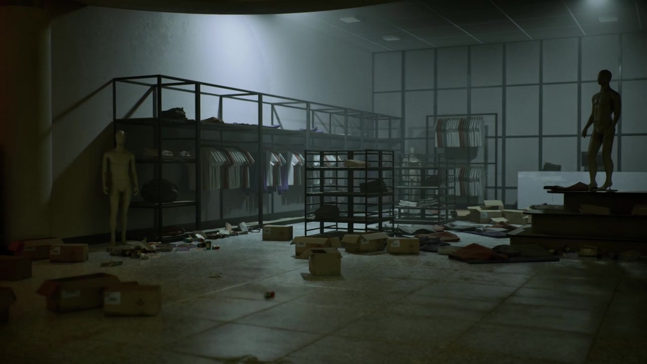 Empty store scene abandoned shop with mannequins and scattered items
