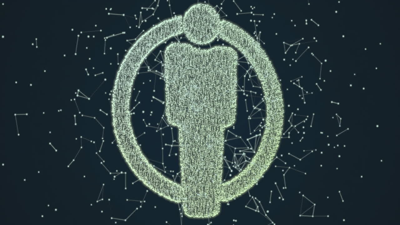 초록색 사람의 디지털 아이콘과 검은색 배경의 연결의 애니메이션