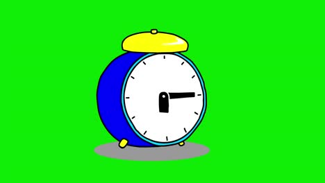 2d animation green screen, alarm clock, time goes, hands move in a circle. concept of transience of life.